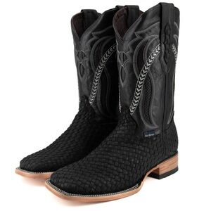 CABRERA • Tejido Negro Crazy Serbia Acabado Natural Square Toe Cowboy Boot